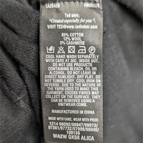 Ted Baker London Sweater Cardigan Black Floral Back Gold Buttons Size 4 / 10 - Picture 7 of 9